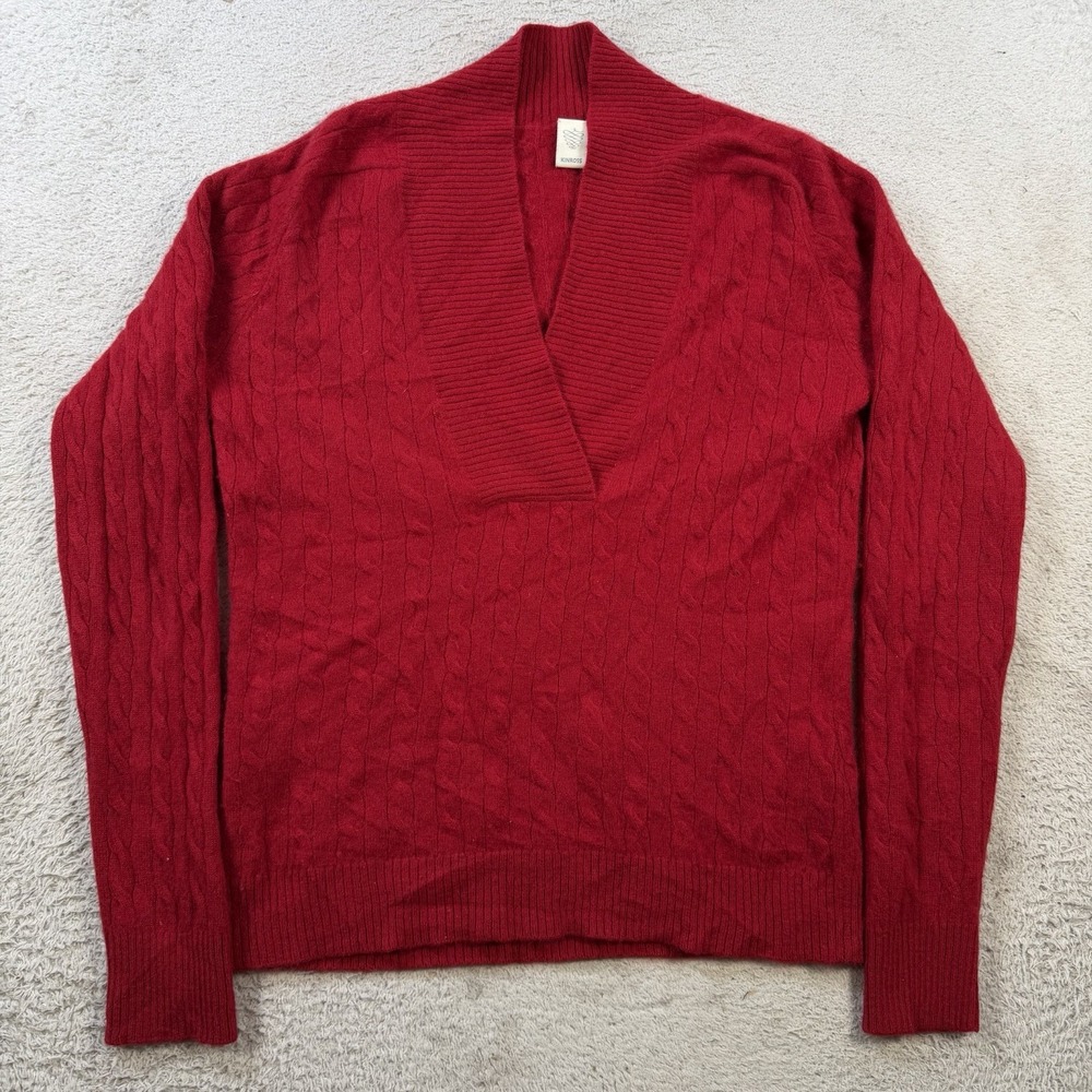 Kinross Sweater Womens Small Red 100% Cashmere Shawl Collar Cable Knit Pullover